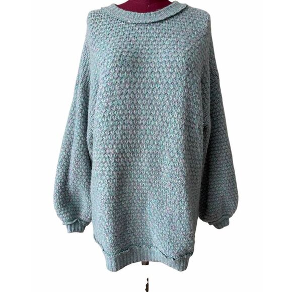 Free People Sweater Tunic Mini Dress Blue Chunky Knit  size XS - Picture 2 of 10